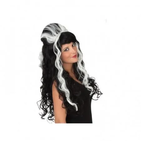 Peluca larga ondulada en blanco y negro