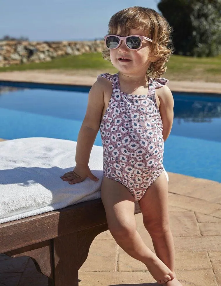 Traje de baño estampado flor grande rosa