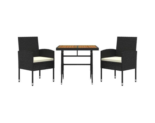 vidaXL juego de comedor de jardín 3 pzas ratán sintético negro