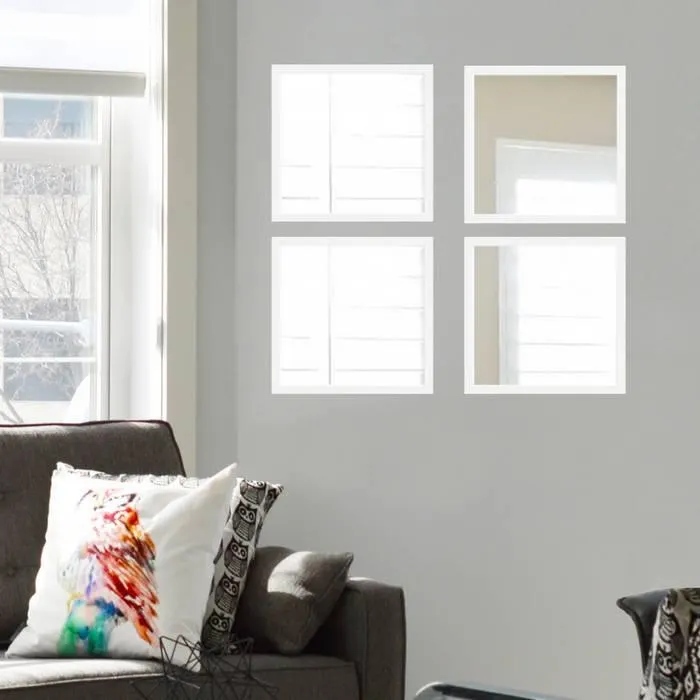 Juego de 4 espejos con marco cuadrado en bloque de vidrio Certa Blanco Plata