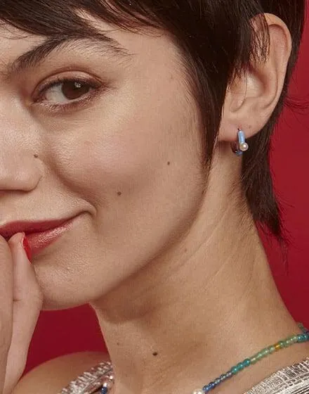 Pendientes de aro mini azul Color Pop con perla 4 mm