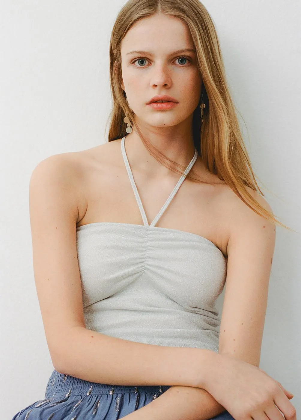 Top fruncido hilo brillante