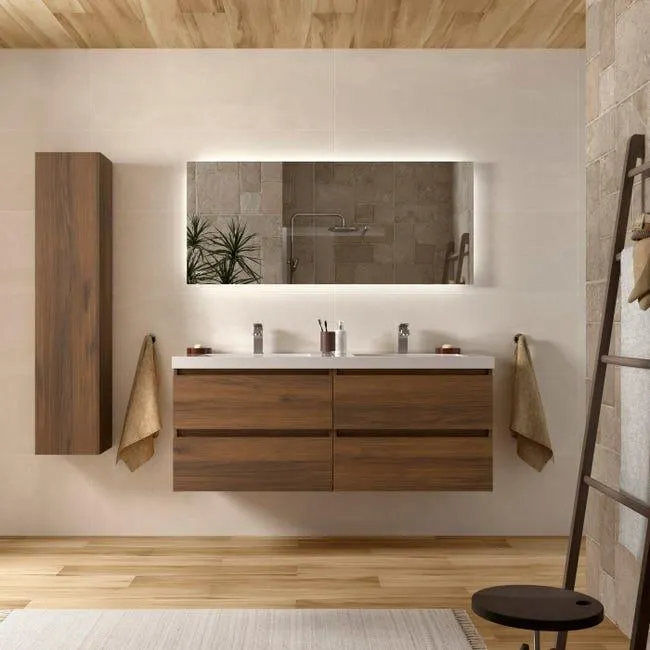 Mueble de Baño BEQUIA 140cm Nogal | Lavabo Toscana Carga Mineral