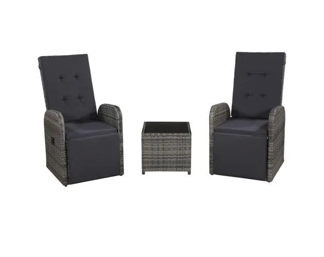 vidaXL juego muebles bistro jardín 3 pzas cojines ratán sintético gris