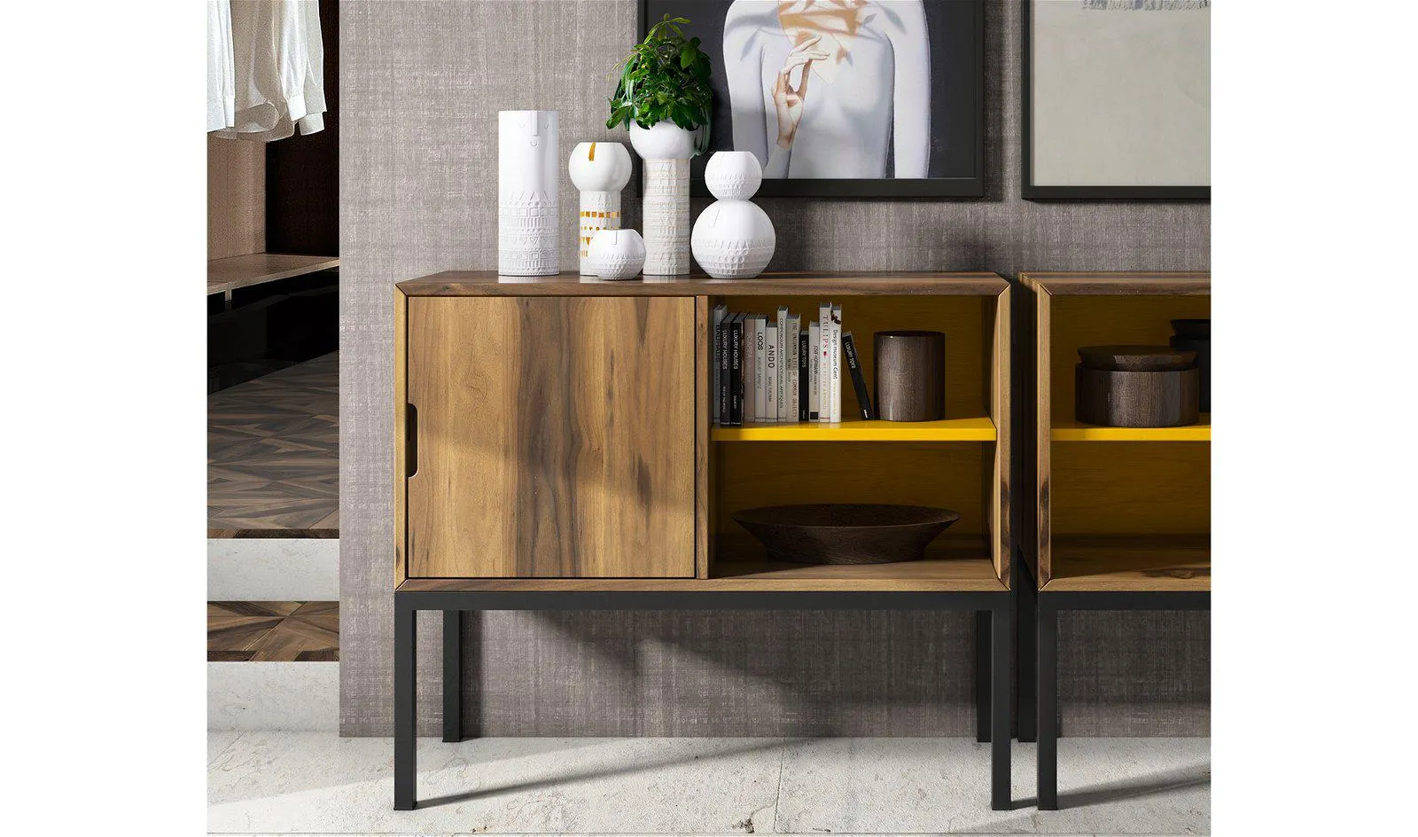 Aparador estrecho 1 puerta industrial Loft