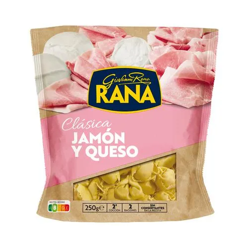 RANA Tortellini de pasta fresca al huevo, rellenos de jamón y queso RANA Clásica 250 g.
