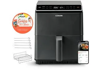 Freidora de aire - Cosori Dual Blaze Chef Edition, Doble resistencia, 1700 W, 6.4 L, 12 Funciones, Sistema 360 ThermoIQ, Negro