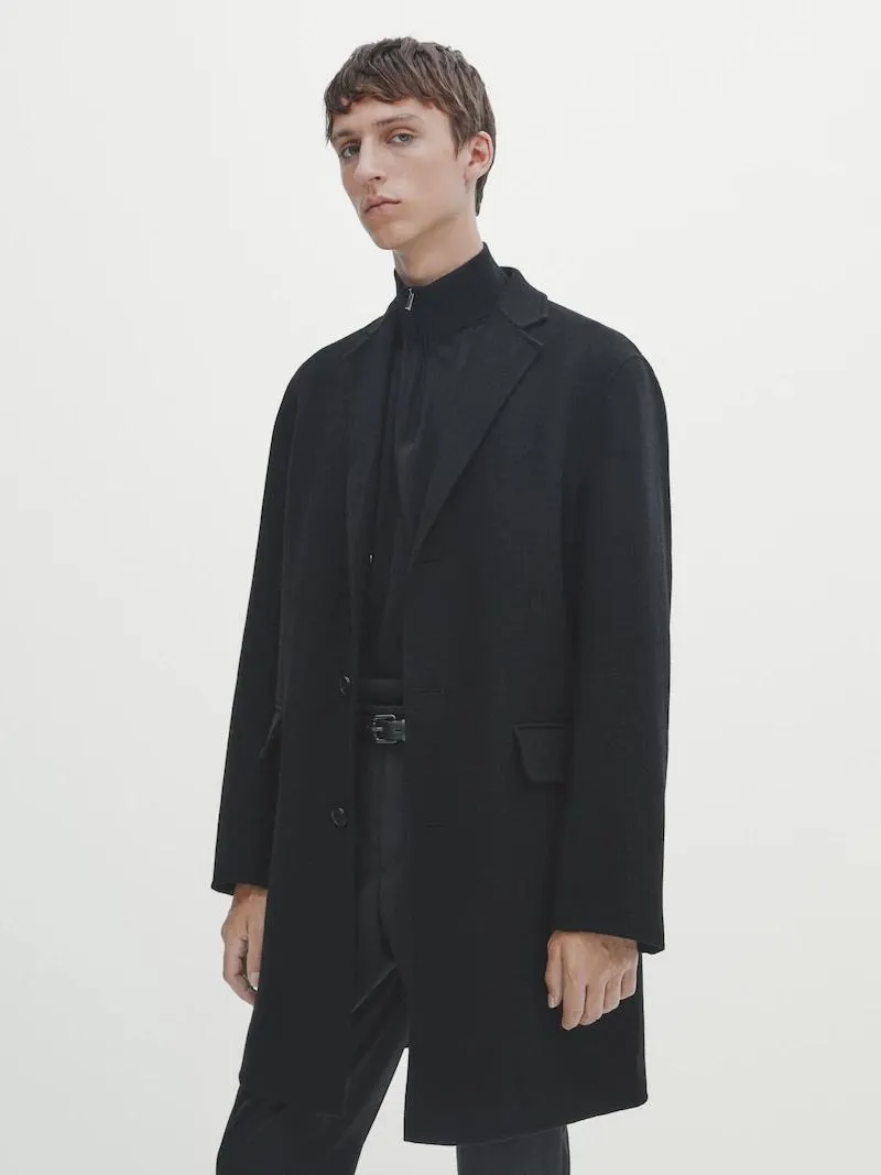 Abrigo 100% lana doble faz negro