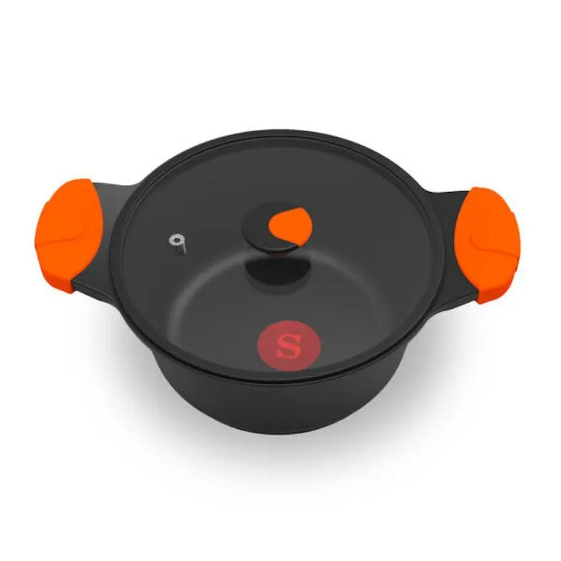 Cacerola Alta Con Tapa Cristal Aluminium Fundido Black Pearl Premium 28Cm *12Cm