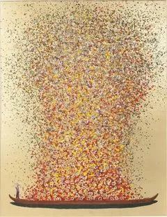 Cuadro Touched Flower Boat oro rojo 100x80cm