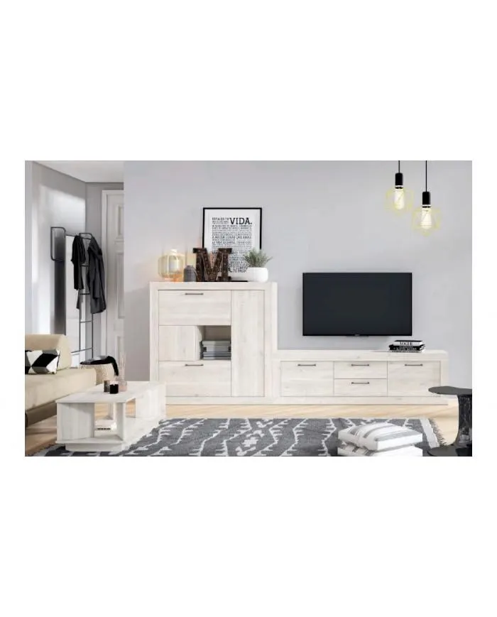 Conjunto de muebles de salón en color madera blanco nordic en Nattex