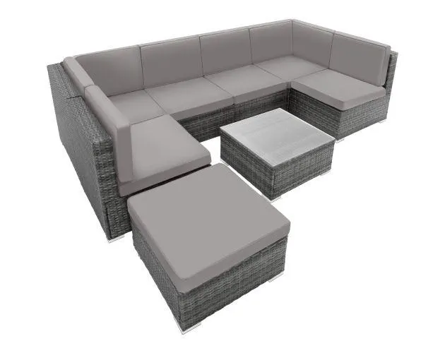 Conjunto de ratán para 6-7 personas, resistente y flexible, gris