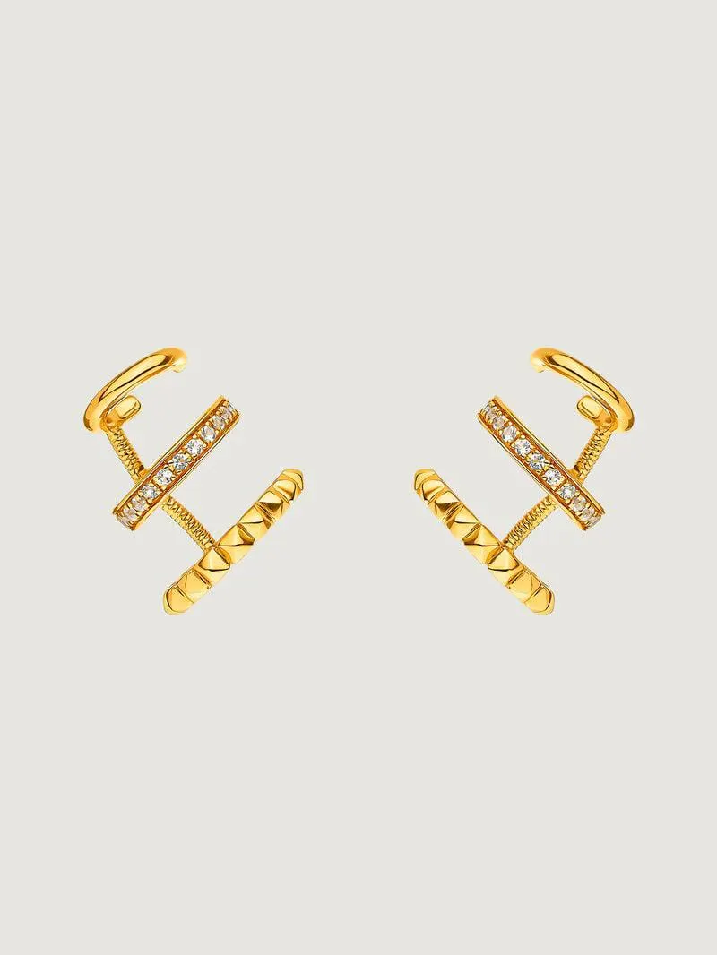 Pendientes trepadores de plata 925 bañada en oro amarillo de 18K con topacios blancos