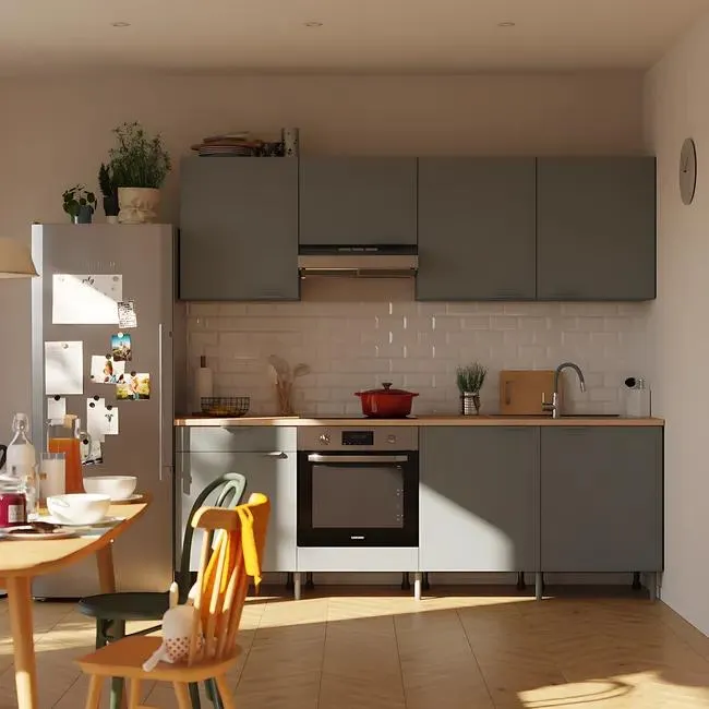 Cocina en kit Eleki gris 4 módulos altos + 4 bajos L.240 x H.217 x P.58 cm