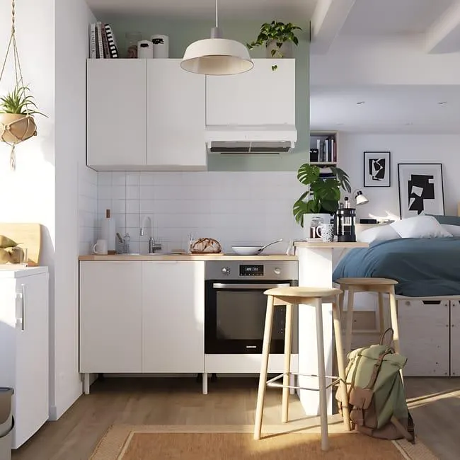 Cocina en kit Eleki blanca 2 módulos altos + 2 bajos L.140 x H.217 x P.58 cm