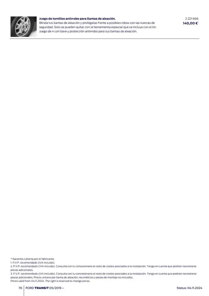 Catálogo de Ford de accesorios Transit Van 13 de noviembre al 13 de noviembre 2025 - Página 70
