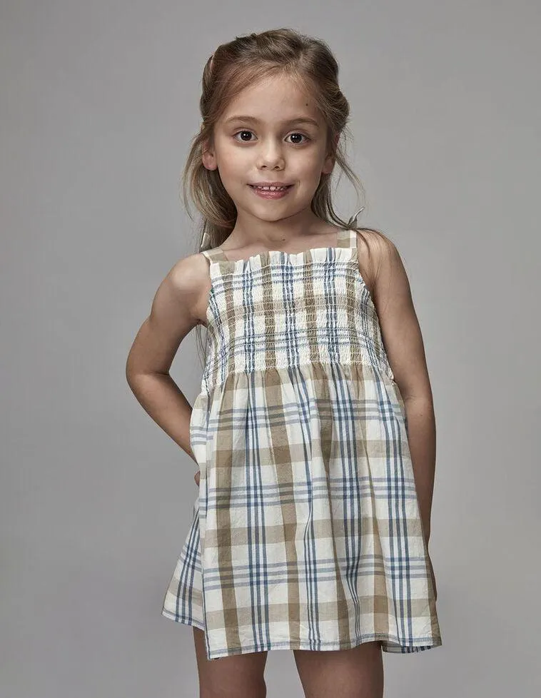 Vestido de cuadros de tirantes blanco