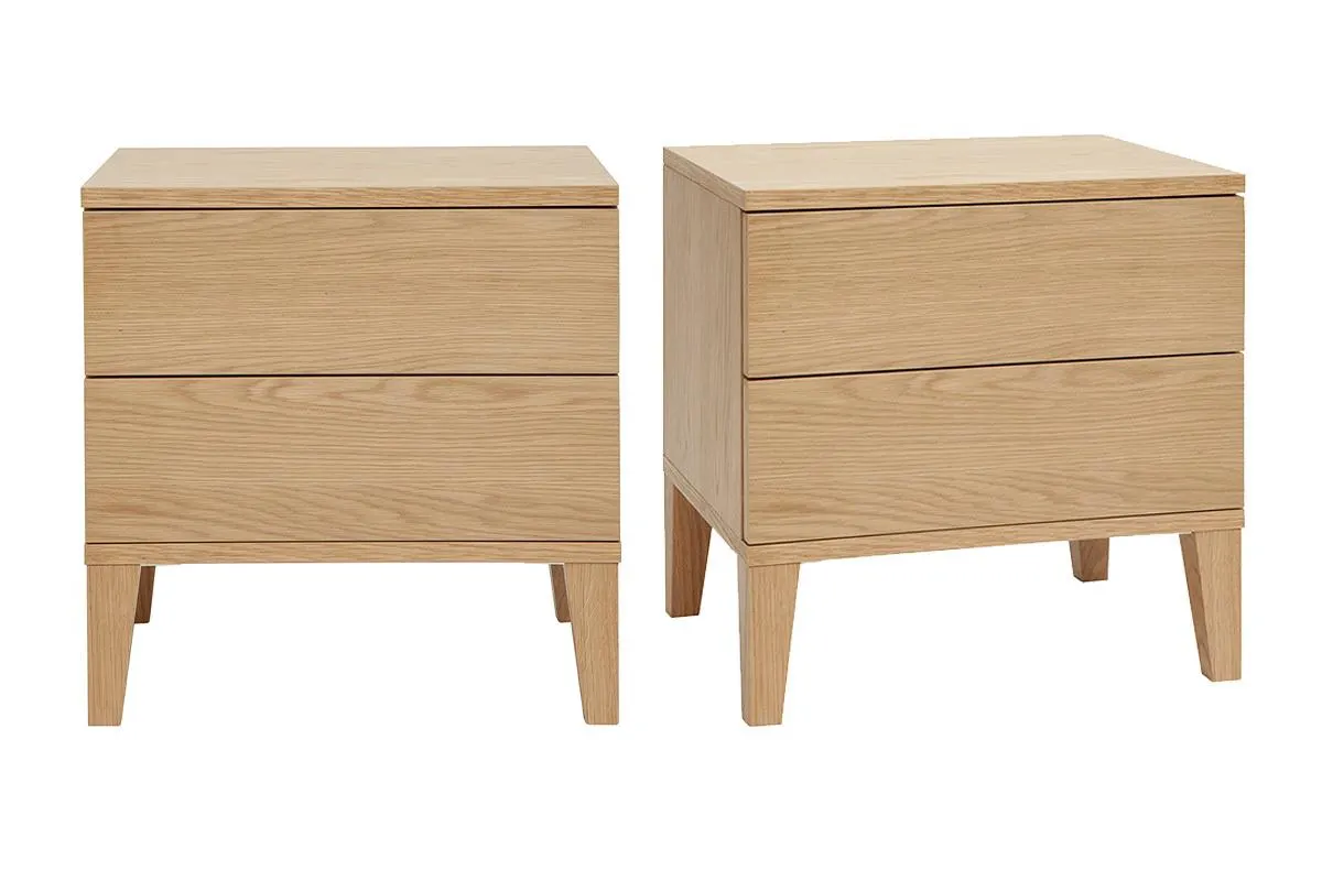 Tables de chevet avec rangements 2 tiroirs scandinave bois clair chêne (lot de 2) FREDDY