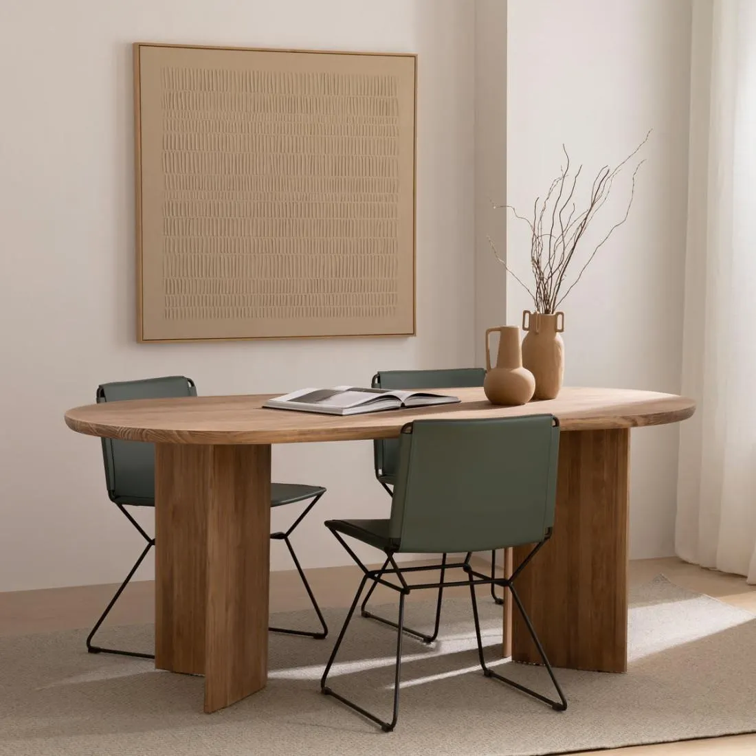 Mesa de comedor ovalada de madera maciza 180