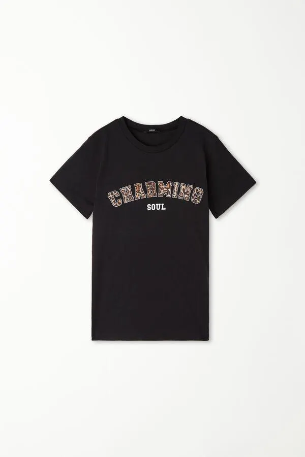 Round-Neck Printed Cotton Top