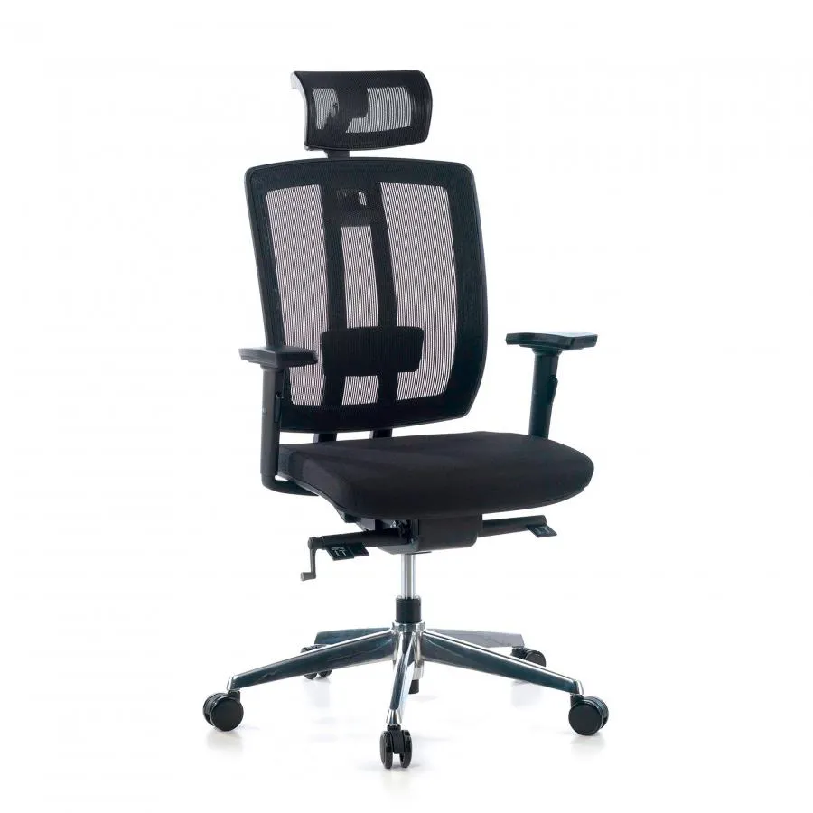 Silla de oficina japonesa Hiro, ergonómica, espuma inyectada, reposacabezas - Negro
