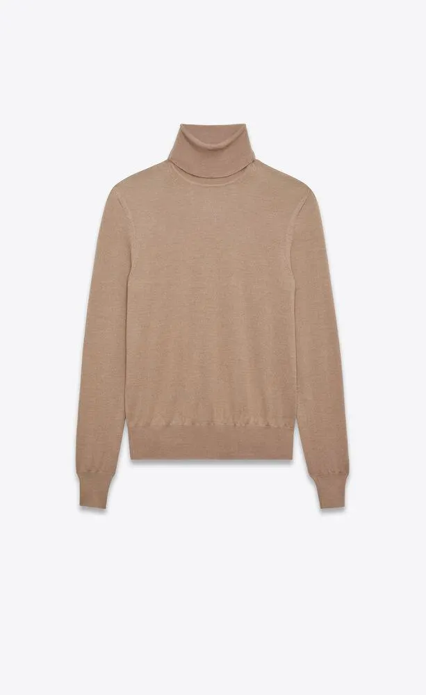 jersey con cuello vuelto de cachemira, lana y seda