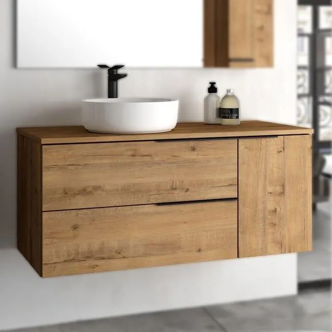 THE BATH POINT Mueble de Baño Con Lavabo Black Capri TOP, Roble con Preciosa Veta, Ancho de 100 cm