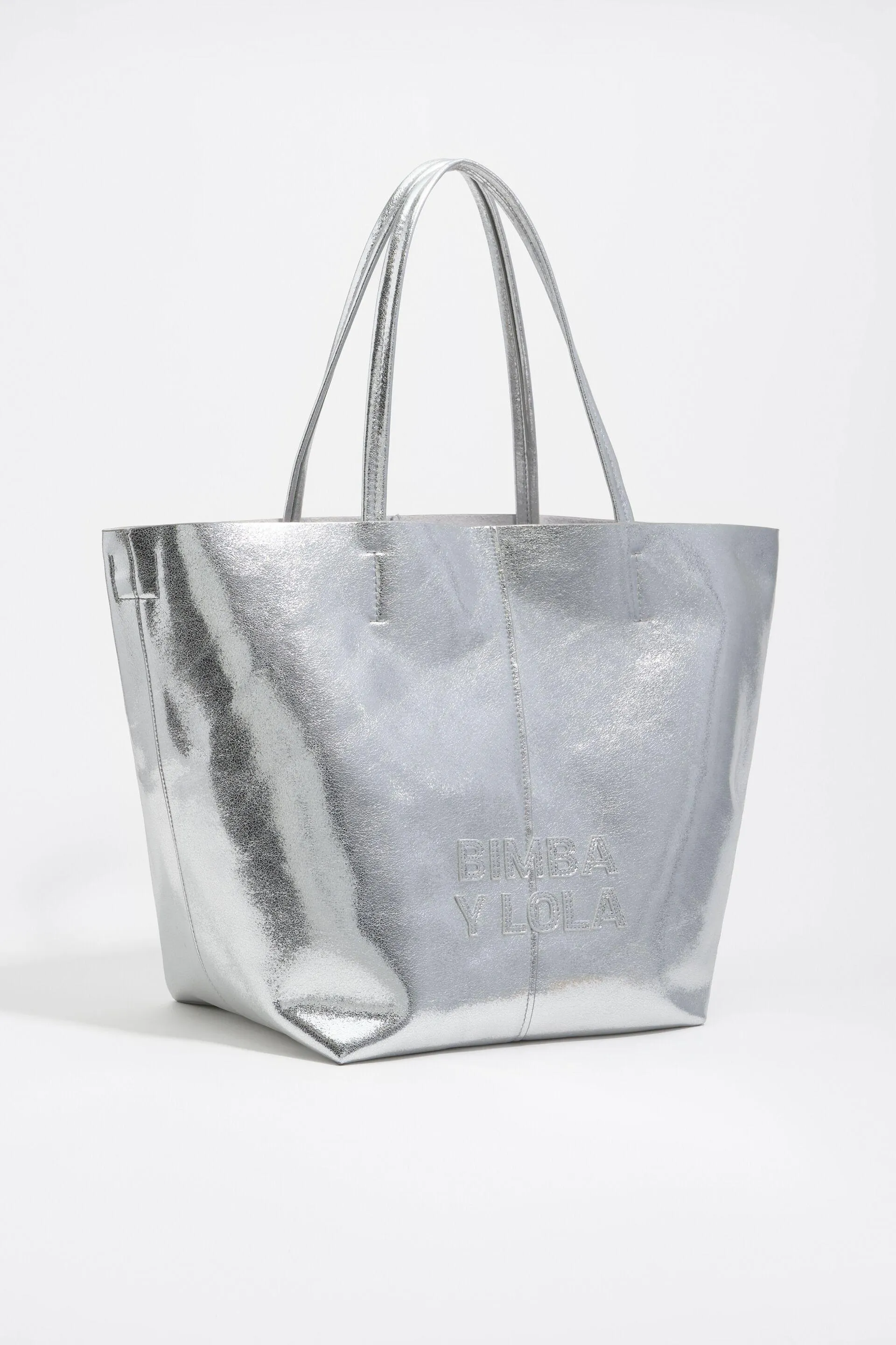 Bolso shopper grande piel plata