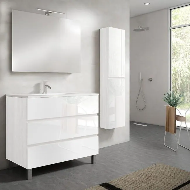 Mueble de baño con lavabo y espejo Zoe blanco 99.6x45.5 cm