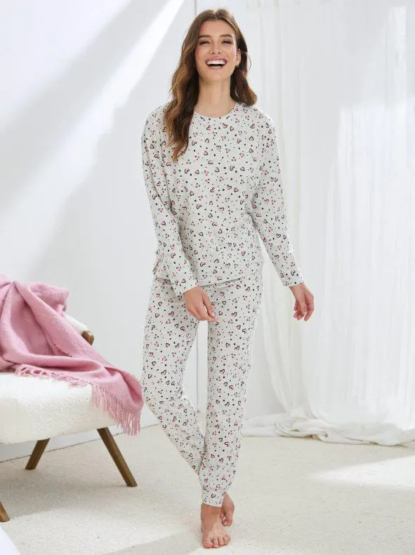 Pijama 2 piezas camiseta + pantalón estampado corazones