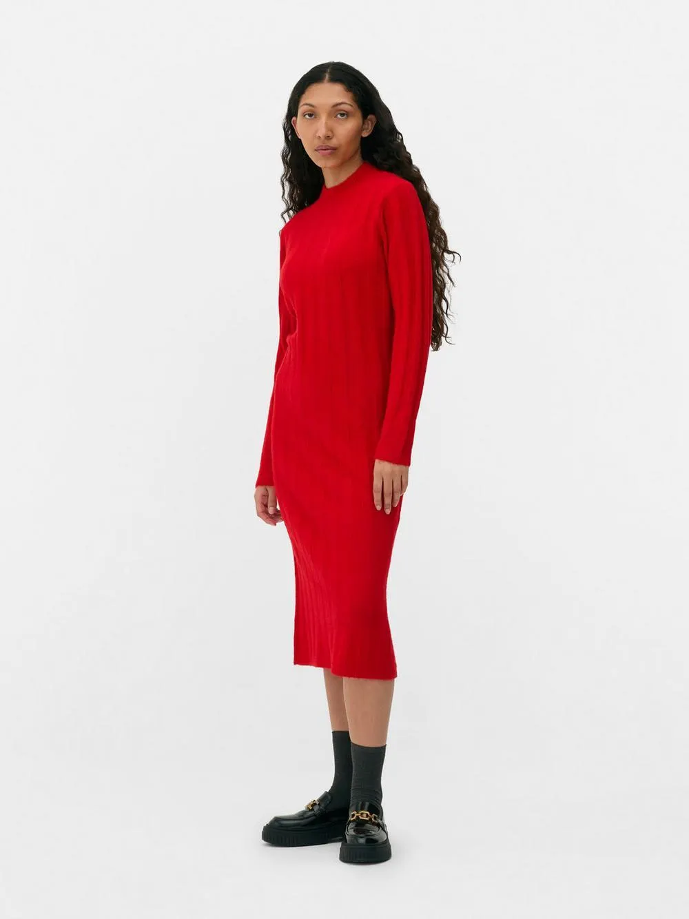 Vestido midi meia gola canelado