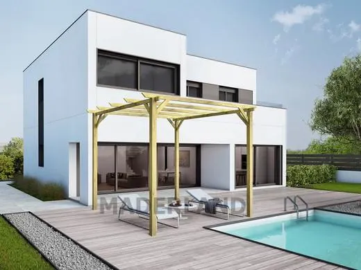 Pérgola autoportante de madera maciza de pino nórdico tratada al autoclave nivel IV