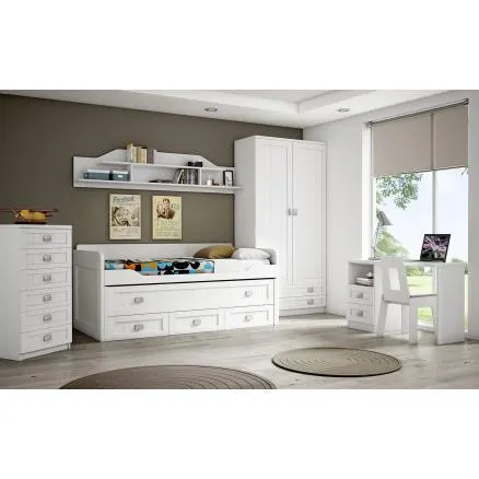 Elegante dormitorio juvenil en blanco rayado