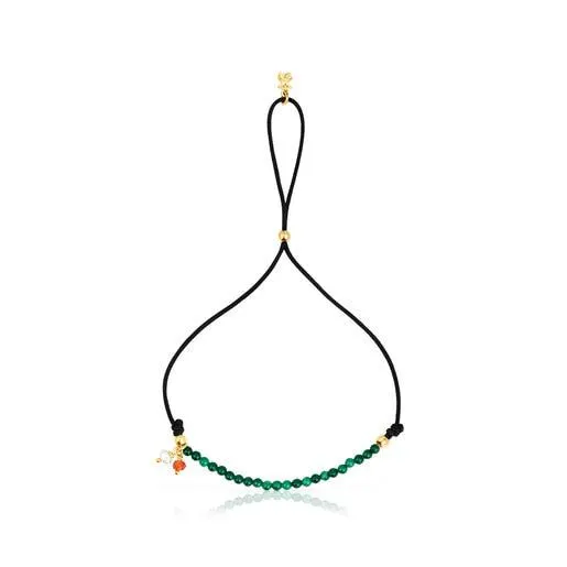Pulsera de nylon negro con malaquitas Camille