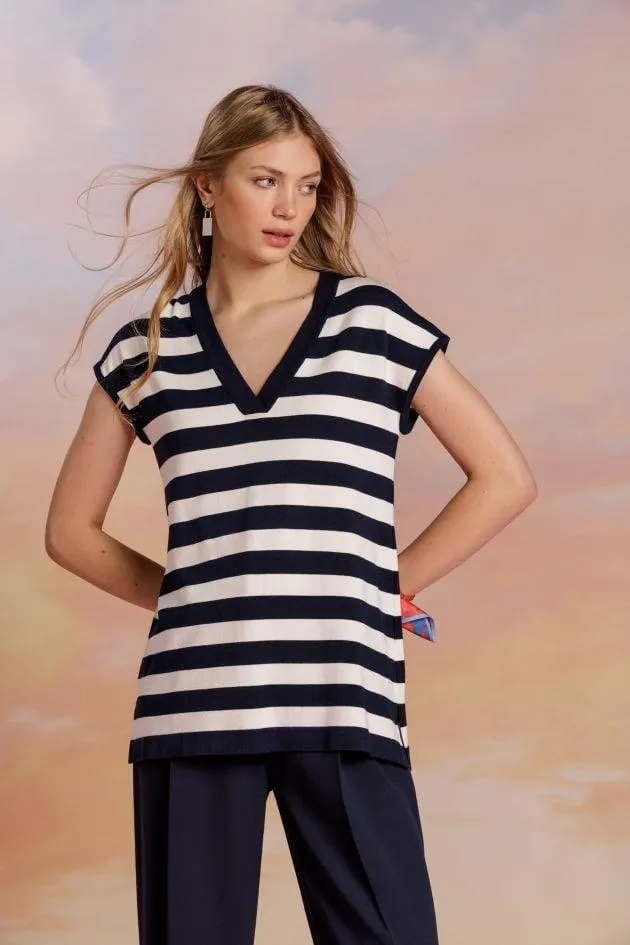 Suéter de punto de viscosa listado