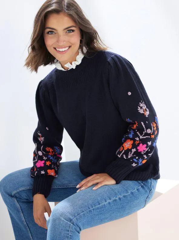Jersey manga larga abullonada con bordado
