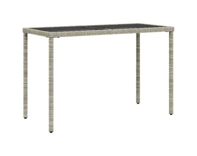 vidaXL mesa jardín superficie vidrio ratán pe gris claro 115x54x74 cm