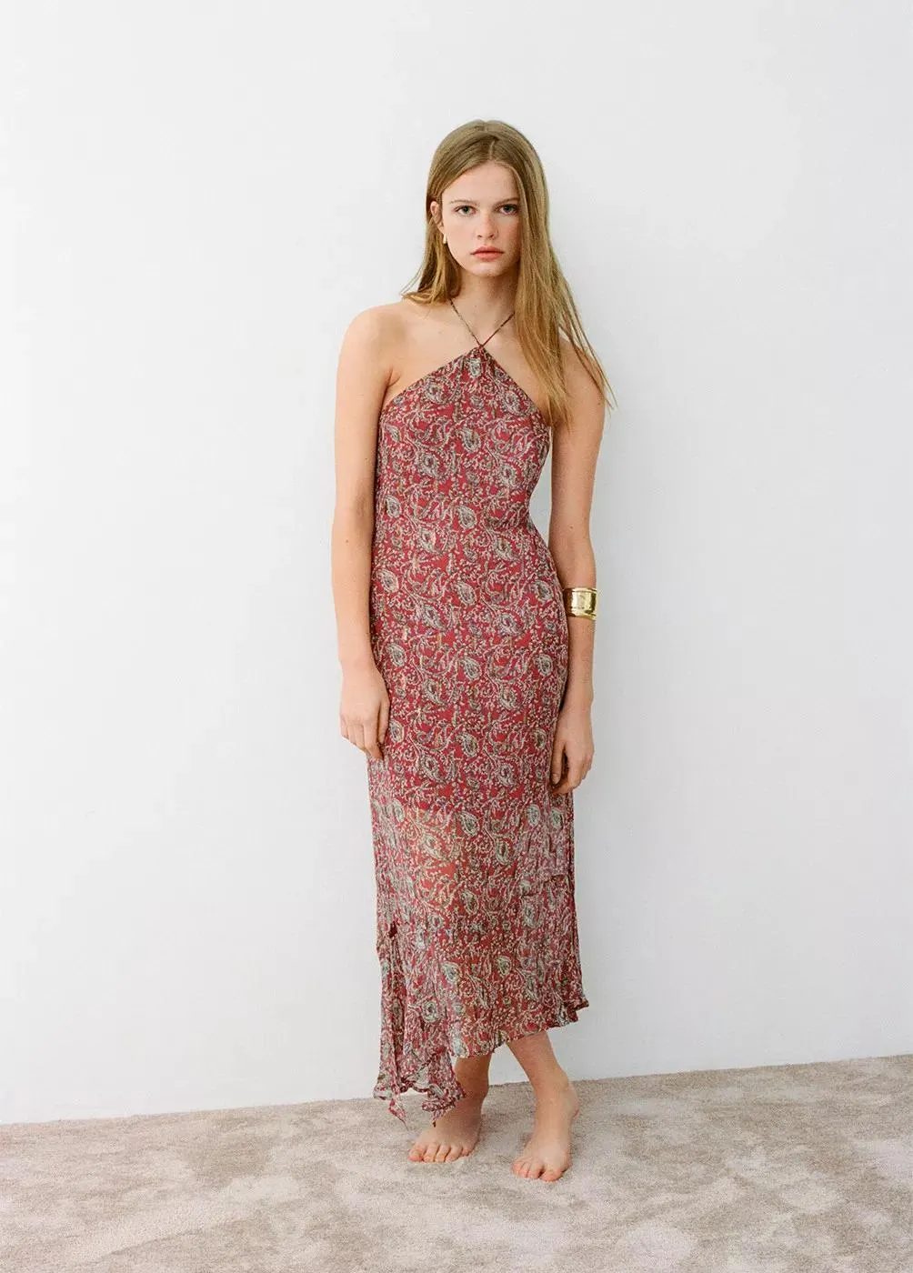 Vestido estampado cashemeres bajo asimétrico