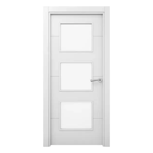 Puerta de interior maciza acristalada Carys lacada blanca con tapajuntas 72,5cm izquierda