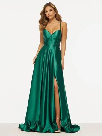 Vestido de noche Una línea con cuello en V Tela satinada Barrido Parte delantera dividida Vestidos de fiesta social