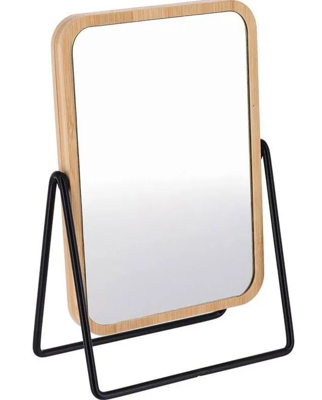 ESPEJO BAMBU Y METAL 2 CARAS INCLUYE 1 LUPA X 2 BAMBU/NEGRO