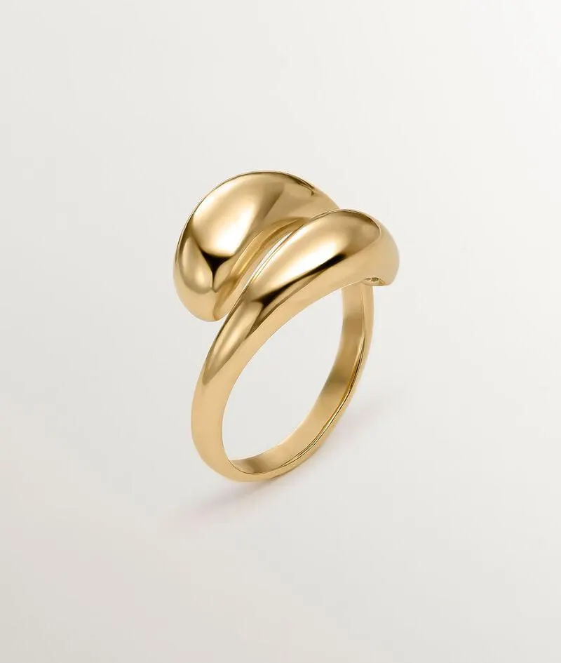Anillo Tú y Yo de plata 925 bañada en oro amarillo de 18K con forma de espiral abombada