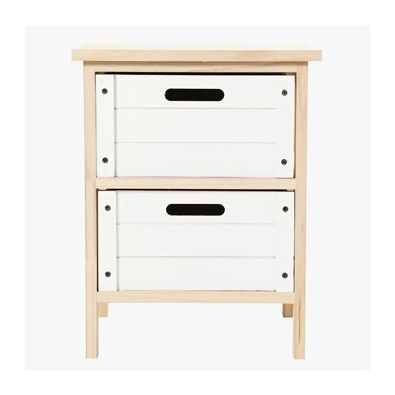 MUEBLE DOS CAJONES BLANCO Y MADERA NATURAL