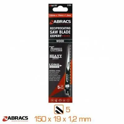 Pack de 5 hojas de sierra sable para madera - 150 x 19 x 1,2 mm