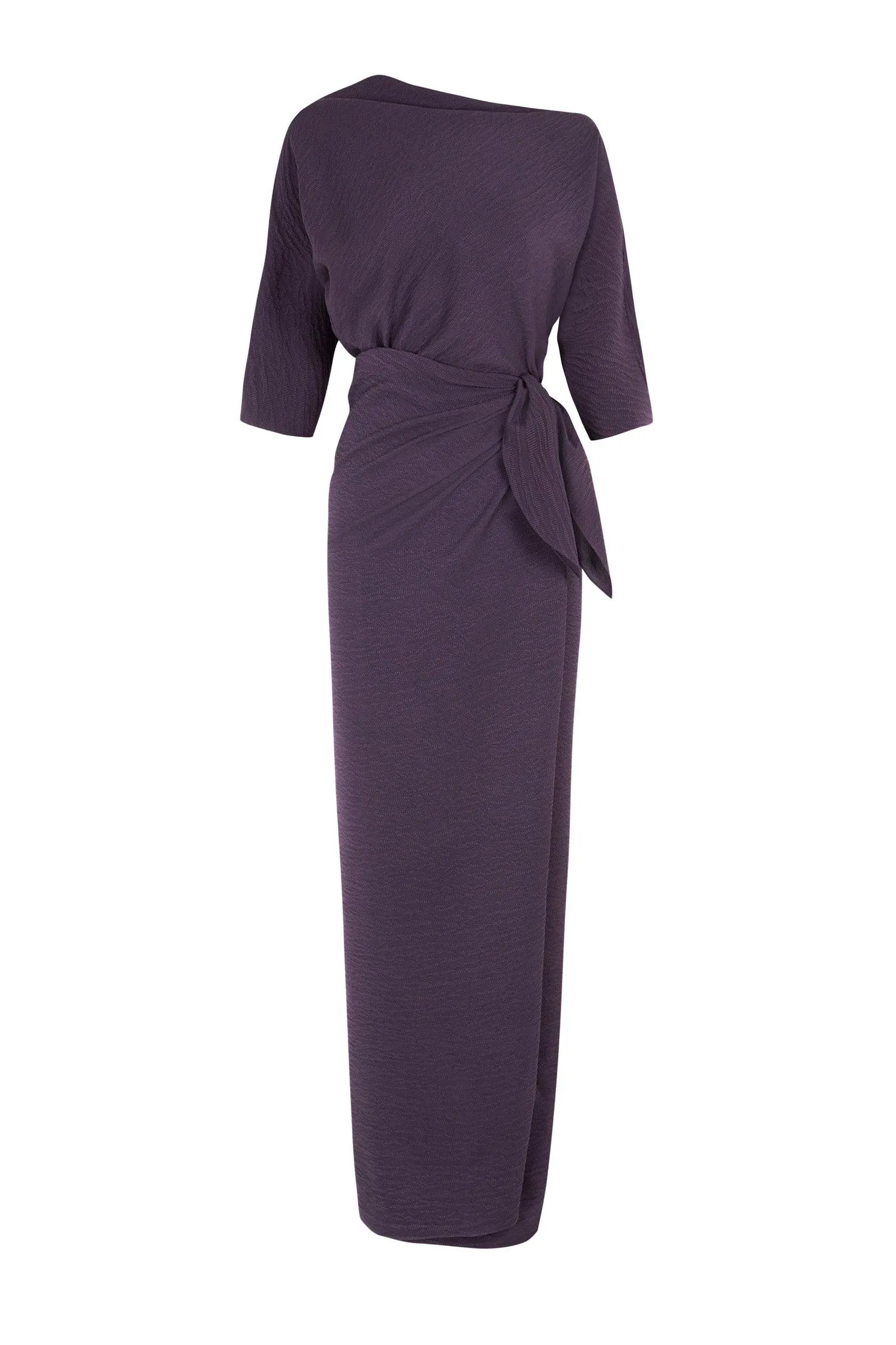 Serena, lavender silk wrap dress