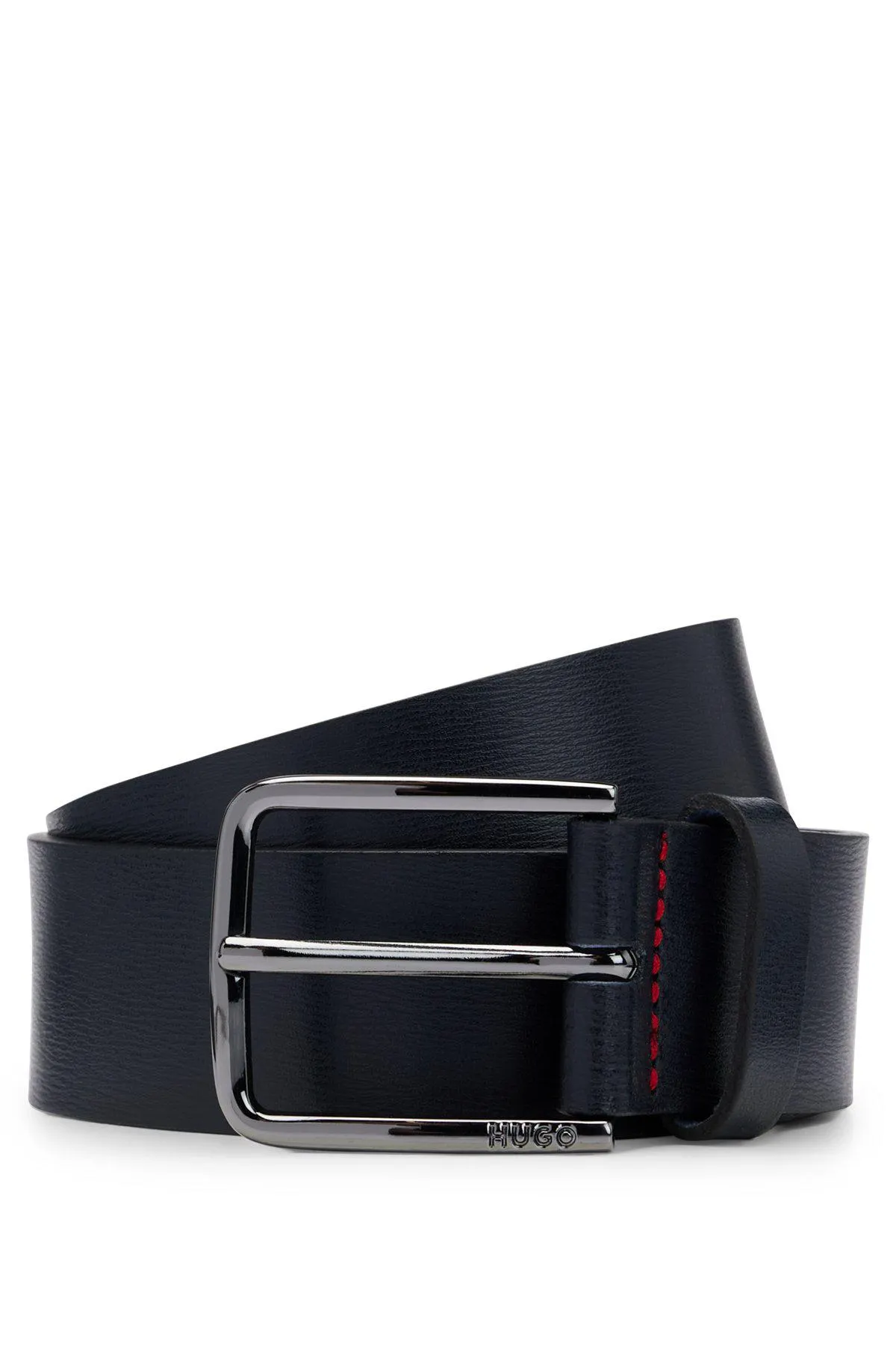 Grained-leather belt with logo buckle