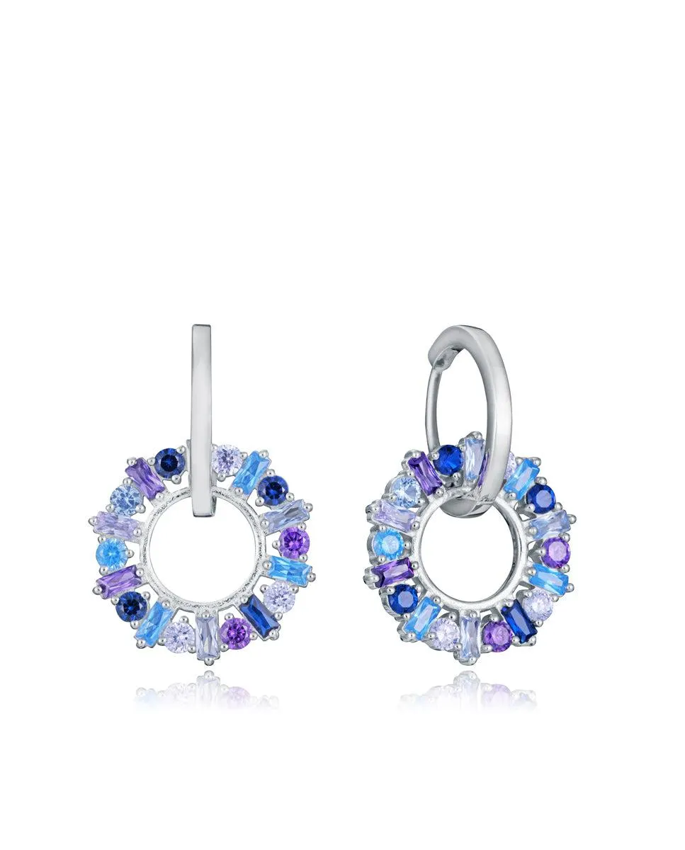 Pendientes Elegant de plata de ley con baño de rodio, criolla con aro colgante con circonitas de colores