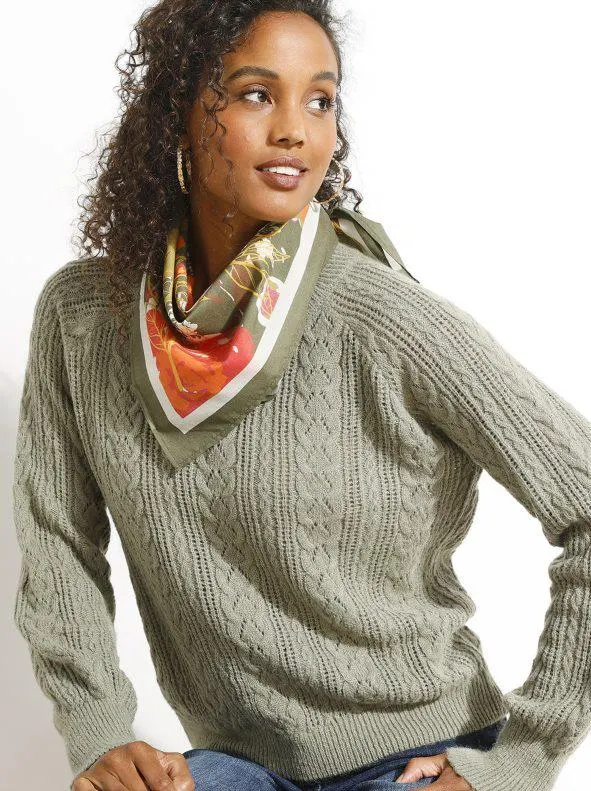 Fular estampada con flores, 70 x 70 cm - algodón