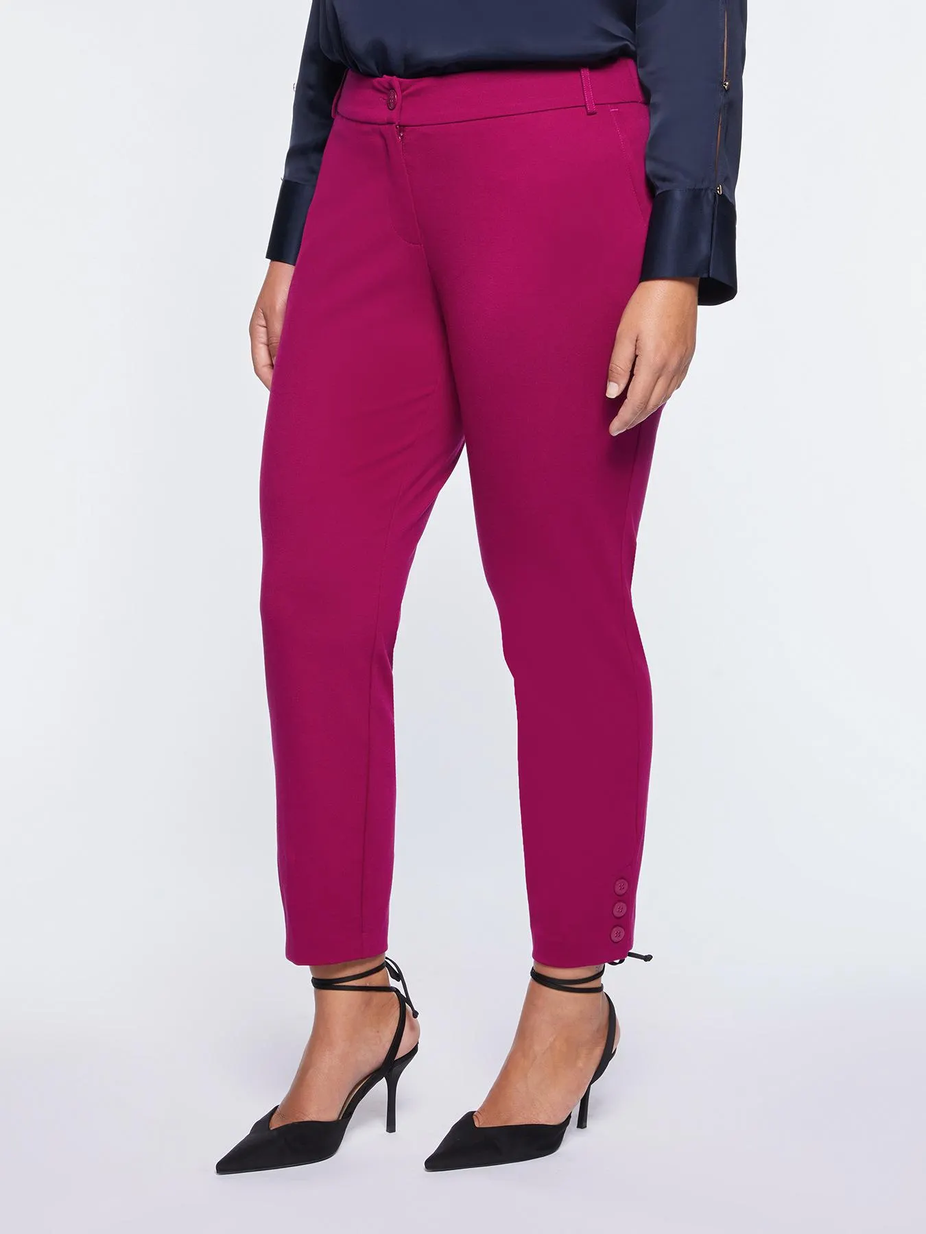 Pantaloni in punto Milano con bottoni al fondo