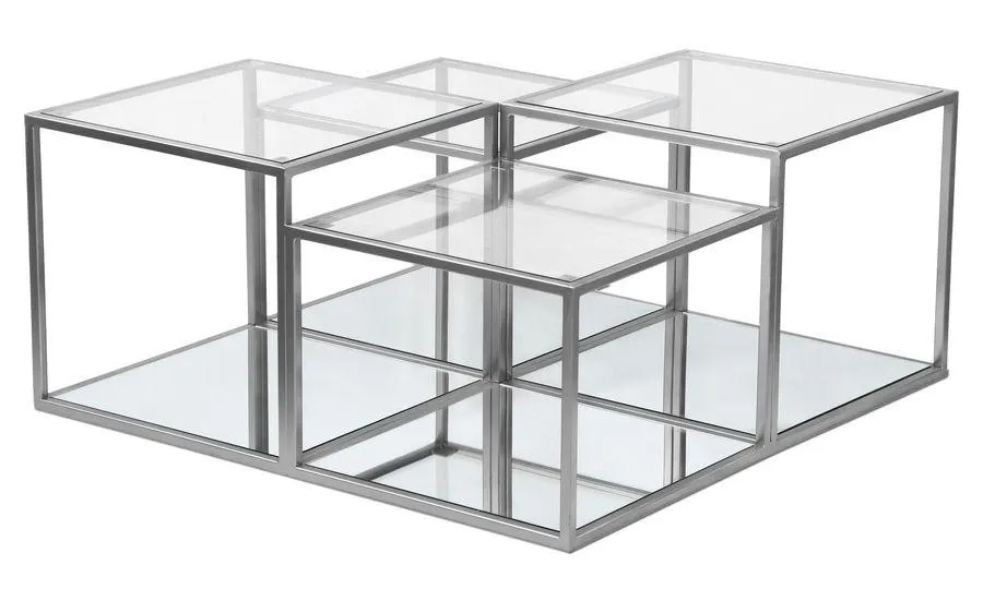 Mesa de centro de cristal transparente Roty con patas plateadas